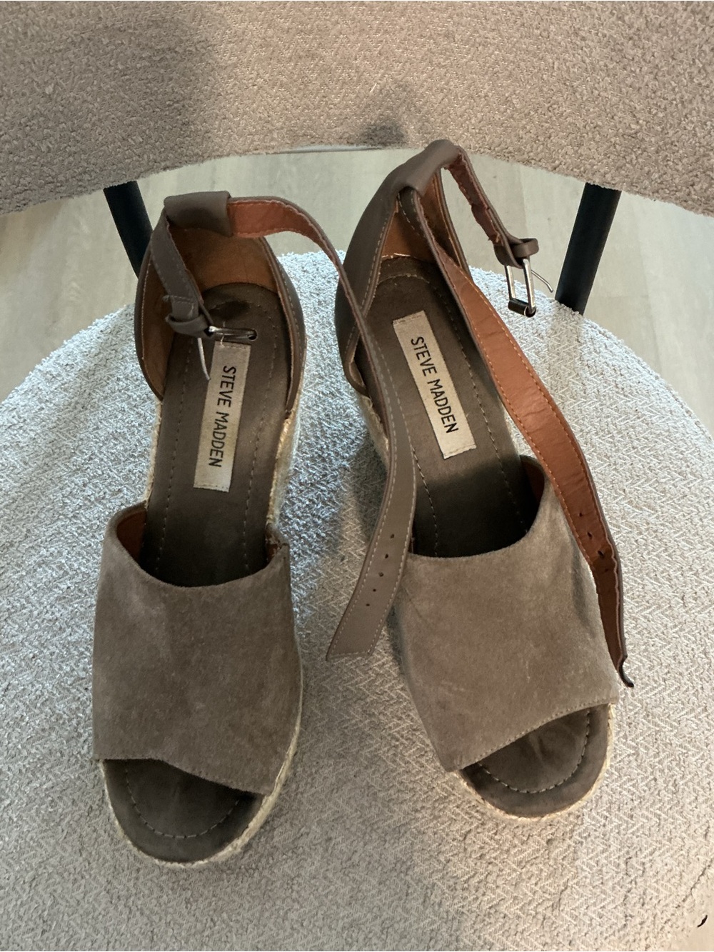 Steve Madden Taupe Suede Espadrille Wedge Sandals with Ankle Strap